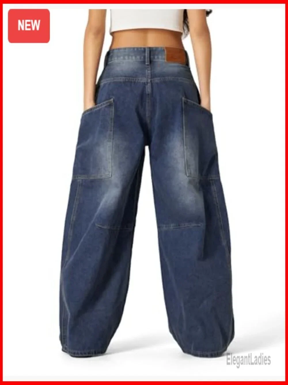 Men's Wide Leg Barrel Jeans with Big Pockets, Loose Fit Denim Pants